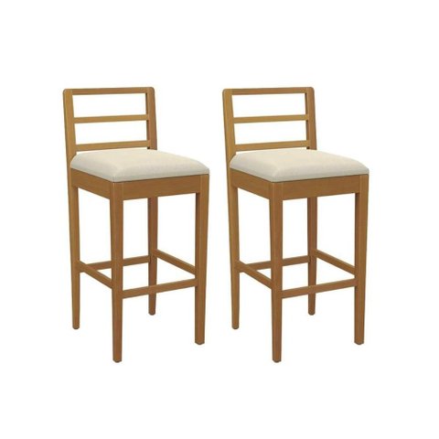 Kit 2 Banquetas Sala Jantar Sofia 1bmm006ca Premium Madeira Maciça 2 Un Carvalho/linho Bege Argila