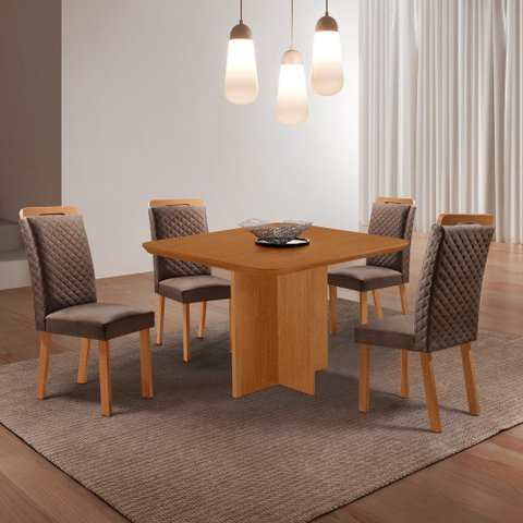 Mesa de Jantar Olimpia 90cm Tampo MDF Laminado Canto Copo com 4 Cadeiras Lorena