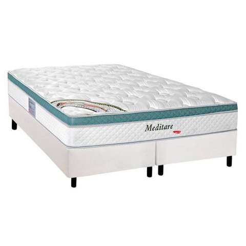 Cama Box Queen: Colchão Molas Herval MasterPocket Ensacadas Meditare + Base Courano Branco CRC(