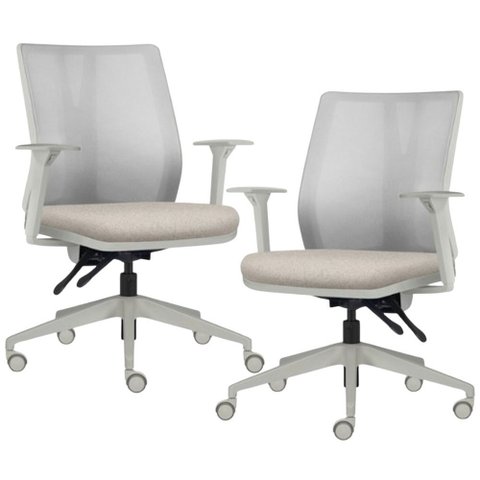 Kit 2 Cadeiras de Escritório Giratória Diretor Flow F02 Base Cinza Linho Bege Claro - Lyam Decor