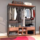 Ver imagem 1 de Guarda-Roupa Closet para Casal de Ferro 2 Gavetas 8 Prateleiras Barcelona Preto/Demolição Marrom