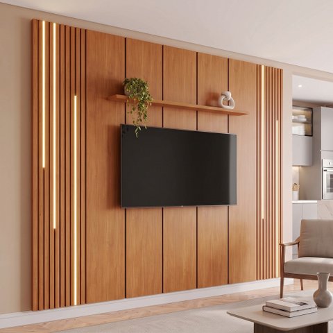 Painel para TV Union 320 cm com 2 Módulos de Expansão 250 cm de Altura 2 Leds Naturalle Mavaular