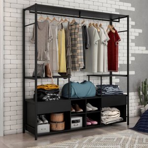 Guarda-roupa Closet para Casal de Ferro Barcelona Artefamol Preto/Preto Fosco