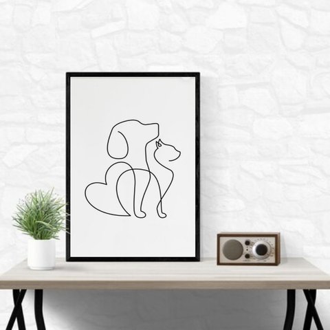Quadro Clinica Veterinária Minimalista 45x34cm - com Vidro:moldura Preta
