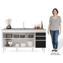 Ver imagem 5 de Balcão Gabinete 160cm Sem Tampo 4 Portas 2 Gavetas Arkansas Branco/Preto - Lumil Móveis