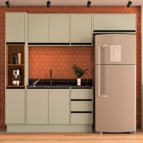 Cozinha Completa Koya 8 Portas 3 Gavetas Verde Oliva - Politorno
