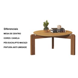 Mesa de Centro Sala de Estar Decoração Pés Madeira Áustria Canela - 4