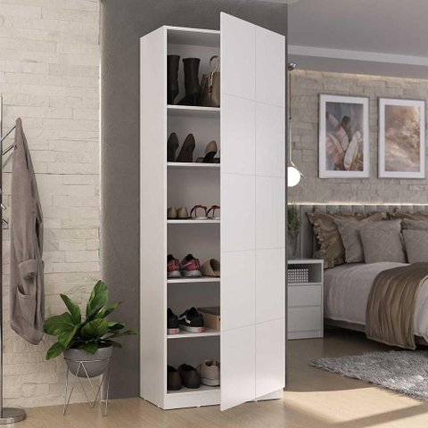 Sapateira Armário Multiuso 187cm Vertical 1 Porta 100% Mdf Cor:branco