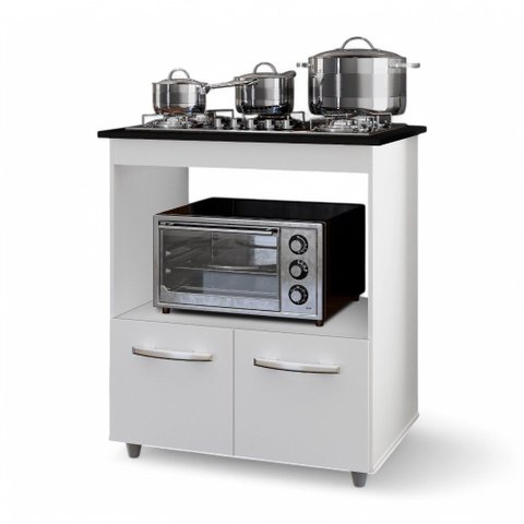 Balcão para Cooktop Elis 75cm 02 Portas com Tampo Recortado Branco - Desk Design