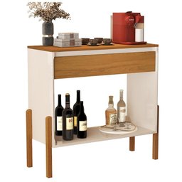 Aparador Sala Libano com 1 Gaveta e Pés de Madeira Maciça Off White/Nature - 2