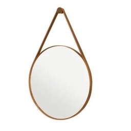 Espelho Adnet Redondo 60 Cm Alça De Couro + Suporte + Bucha - Caramelo - 2