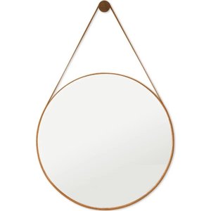 Espelho Adnet Redondo 60 Cm Alça De Couro + Suporte + Bucha - Caramelo