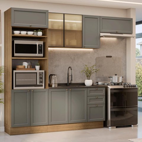 Armário de Cozinha Completa 270 cm Rustic/Cinza Vik Madesa 08