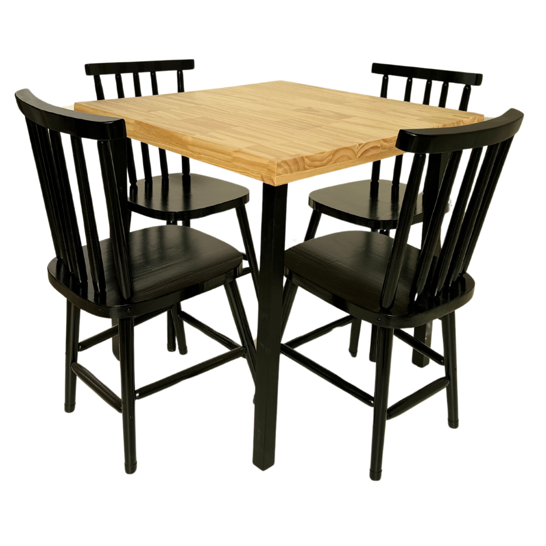 Conjunto de Mesa Jantar Melissa com 4 Cadeiras - Dg Móveis:natural/preto