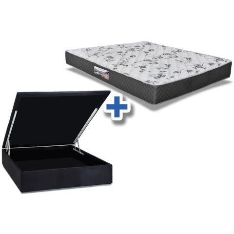 Cama Box Baú Casal: Colchão Anatômico Herval D28 / AG65 Ortopedic Black + Base CRC Suede Black(