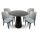 Ver imagem 1 de Conjunto Mesa de Jantar Cone 90 cm Laca Preta com 4 Cadeiras Londres Revestida em Tecido Linho e Cou