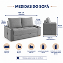 Ver imagem 3 de Sofá Cama Casal Oslo 2 Lugares 1,59m Linho Porta Copos Baú - Cinza | Courino