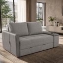 Ver imagem 1 de Sofá Cama Casal Oslo 2 Lugares 1,59m Linho Porta Copos Baú - Cinza | Courino