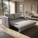 Ver imagem 2 de Sofá Cama Casal Oslo 2 Lugares 1,59m Linho Porta Copos Baú - Cinza | Courino