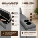 Ver imagem 6 de Sofá Cama Casal Oslo 2 Lugares 1,59m Linho Porta Copos Baú - Cinza | Courino