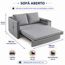 Ver imagem 4 de Sofá Cama Casal Oslo 2 Lugares 1,59m Linho Porta Copos Baú - Cinza | Courino