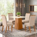 Ver imagem 1 de Conjunto Mesa de Jantar Dora e 4 Cadeiras Bella Henn - Nature/off White/linho