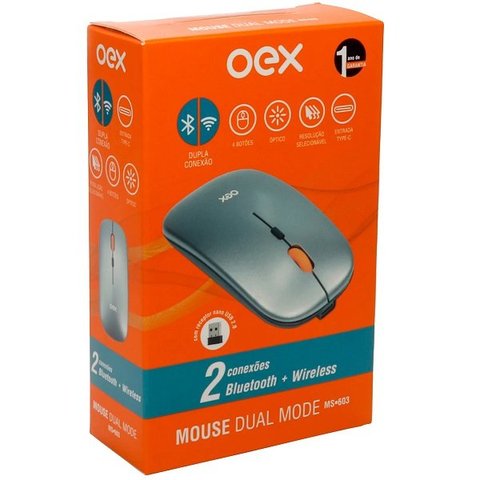 Mouse sem Fio Dual Mode Cinza Oex Ms603