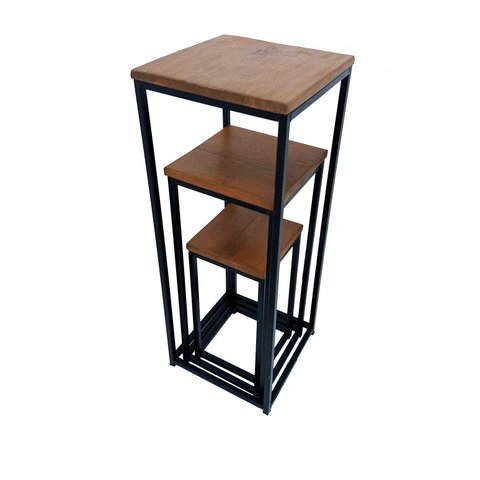 Kit Mesas Mesinhas Auxiliar Decoração Estilo Industrial MEZANINO FERRO E MADEIRA MINAS ARTE PRÓPRIA 