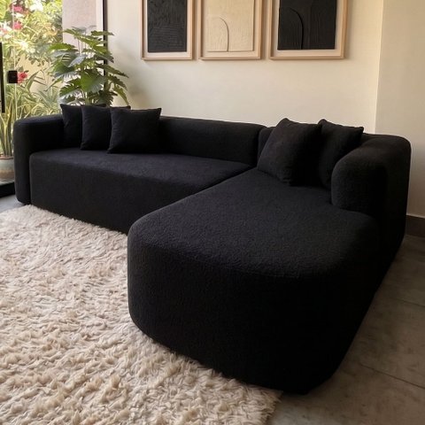 Sofá Orgânico Módulo Curvo Siena 2,6MTS Boucle Preto - Montanari'S Decor