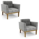 Ver imagem 2 de Kit 2 Poltronas Decorativas Karen Pés Fixo em Madeira Castanho Linho Cinza Mesclado G19 - Gran Belo