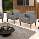 Ver imagem 1 de Kit 2 Poltronas Decorativas Karen Pés Fixo em Madeira Castanho Linho Cinza Mesclado G19 - Gran Belo