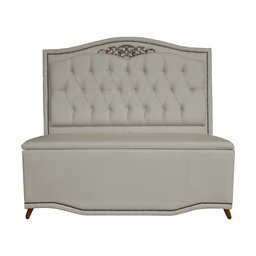 Cabeceira mais Calçadeira Casal King 195cm Para Cama Box Greta Suede Bege - DS Estofados - 1