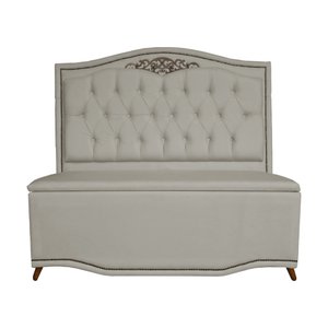 Cabeceira mais Calçadeira Casal King 195cm Para Cama Box Greta Suede Bege - DS Estofados