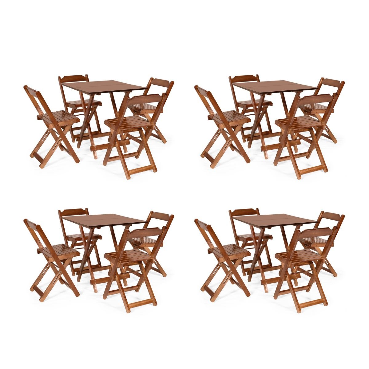 Kit 4 Conjuntos Dobráveis 70 X 70 com 4 Cadeiras Dobráveis Imbuia - Mòveis Britz