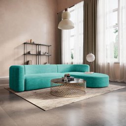 Sofá Modular Celinne Luxuoso Sala de Estar Decoração Luxo 265cm Suede Azul Tiffany - 2 Sofá Modular Celinne Luxuoso Sala de Estar Decoração Luxo 265cm Suede Azul Tiffany - 2