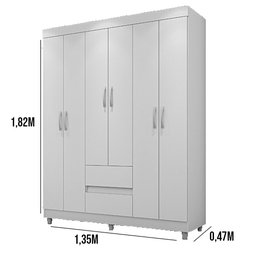 Guarda-Roupa 6 Portas 2 Gavetas Araplac 620 com Pés - Branco - 1