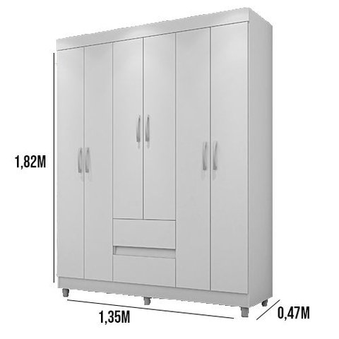 Guarda-Roupa 6 Portas 2 Gavetas Araplac 620 com Pés - Branco