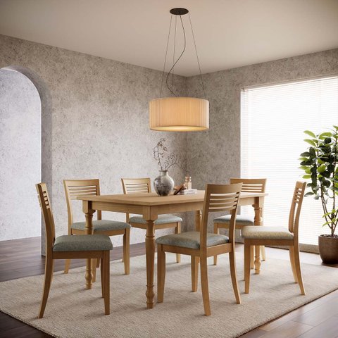 Conjunto Mesa Rubi com 6 Cadeiras Madeira Pinus Freijó - Finestra
