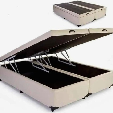 Cama Box Baú Queen Bipartido Sintético Bege 158x198