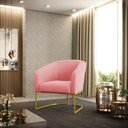 Ver imagem 2 de Poltrona Stella Suede Rosê Base Industrial Dourada - D’Rossi
