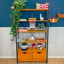 Ver imagem 2 de Estante 6 Prateleiras de Madeira Pinus Linea Ample com 2 Gavetas Carvalho e Preto