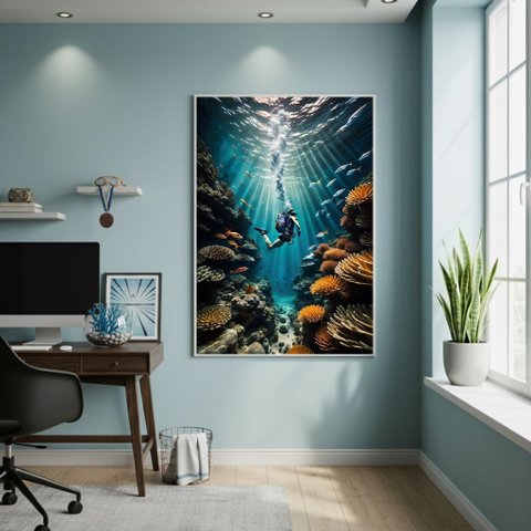 Quadro Mergulho no Oceano 70x50cm Mold Branca