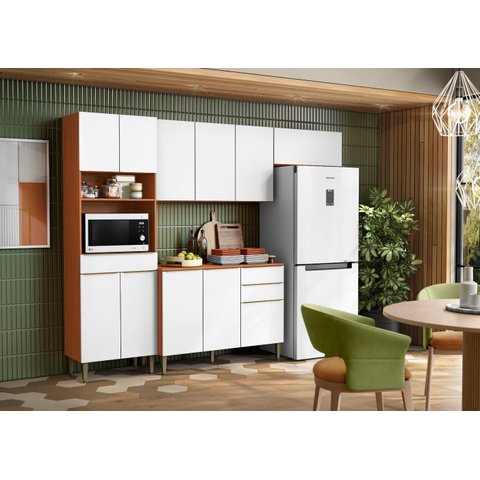 Cozinha Modulada Clara 260cm  Com Tampo - Cinamomo/Branco Aramóveis