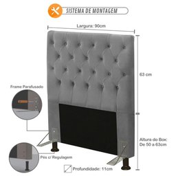 Cabeceira Cama Box Solteiro 90cm Cristal Suede Cinza - JS Móveis - 3