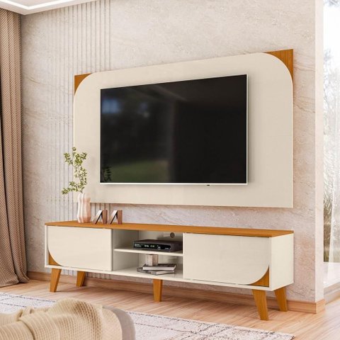 Home Theater Duna para TV até 65" 182cm MDP com Painel e Rack Off White Madetec