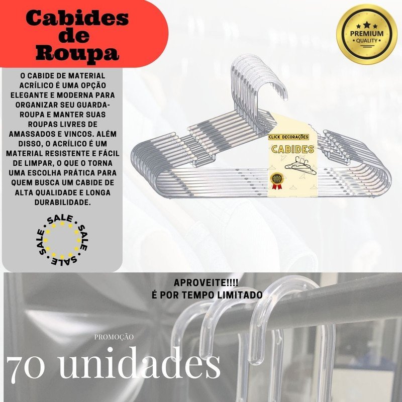 Cabide infantil acrílico transparente kit 70 unidades AJL STORE Cabide Acrílico - 5