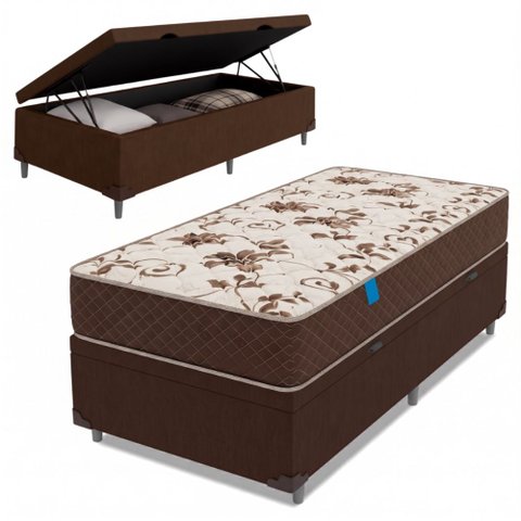 Cama Box Baú Solteiro Colchão Espuma D33 Marquês 88x188x60cm Marrom -Suporta até 90kg por Pessoa