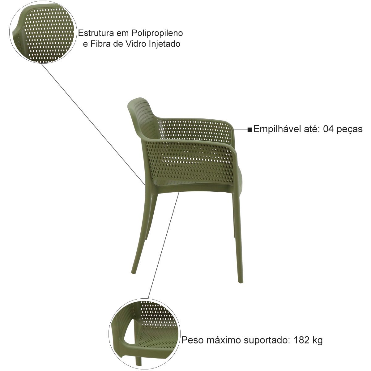 Conjunto 4 Cadeiras de Plástico em Polipropileno com Fibra de Vidro Gabriela - Tramontina - Verde Ol - 3