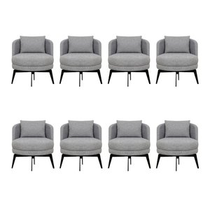 Kit 8 Poltronas Decorativas Giratórias Cora em Linhão Misto Cinza