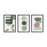 Trio de quadros decorativos com moldura marrom e vidro Abstrato Verde rosa e preto - 1